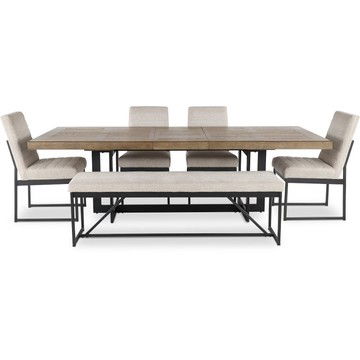 Eden Modern Beige and Black Metal 6 Piece Dining Set