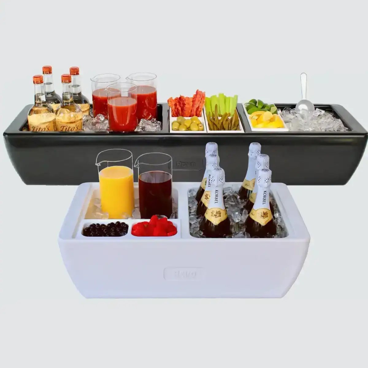 REVO Insulated Party Coolers are all-in-one bar stations for easy entertaining and no condensation mess.