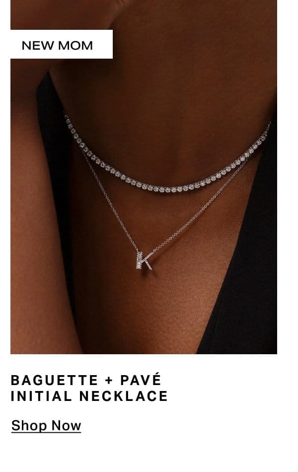 Baguette + Pavé Initial Necklace