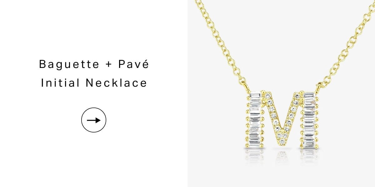 Baguette + Pavé Initial Necklace