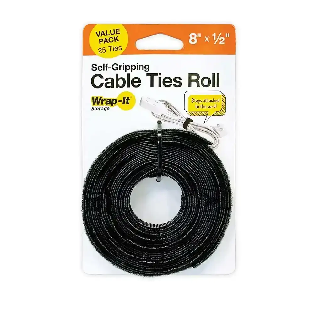 Wrap-It 8'' Self-Gripping Cable Ties, 25-Pack