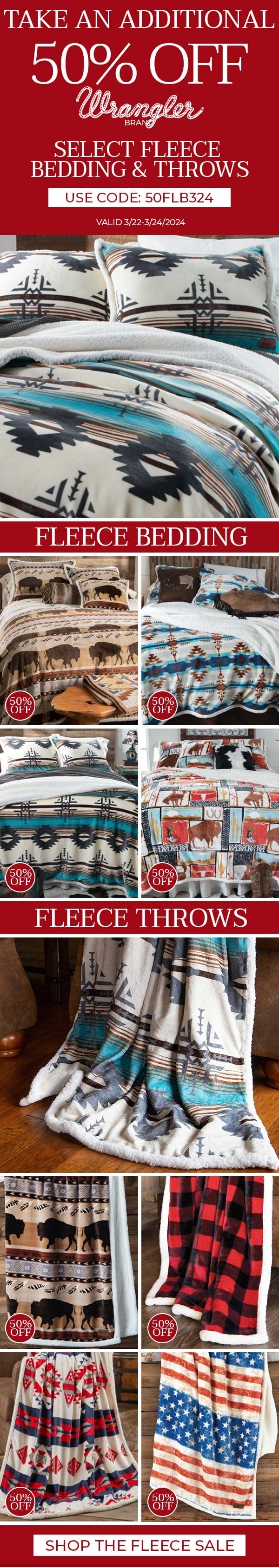 50% off Fleece Beddning and Throws