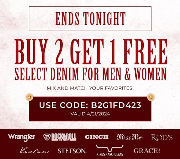 Buy 2 Get 1 Free Select Mens & Womens Jeans