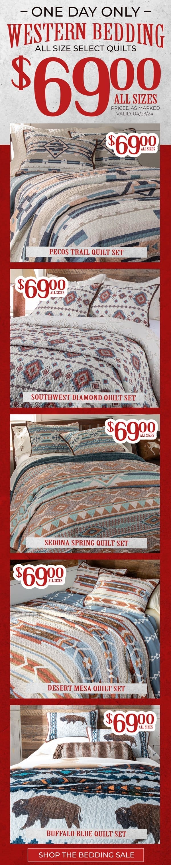 Select Western Bedding \\$69 all sizes
