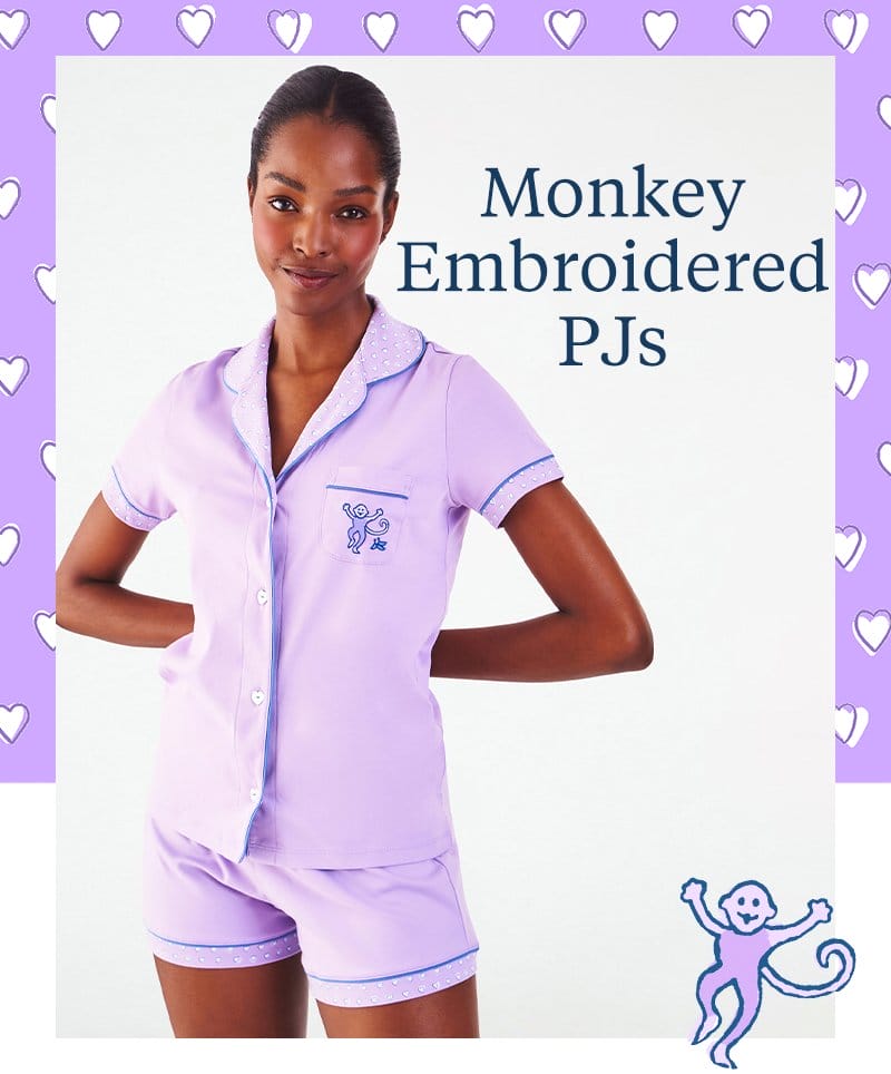 Monkey Embroidered PJs