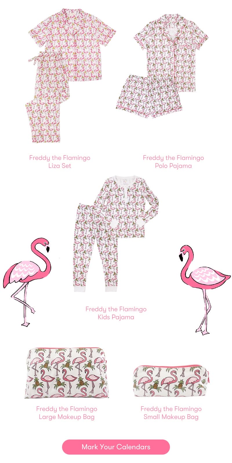 Freddy the Flamingo: Womens, Kids, and Makeup Bags