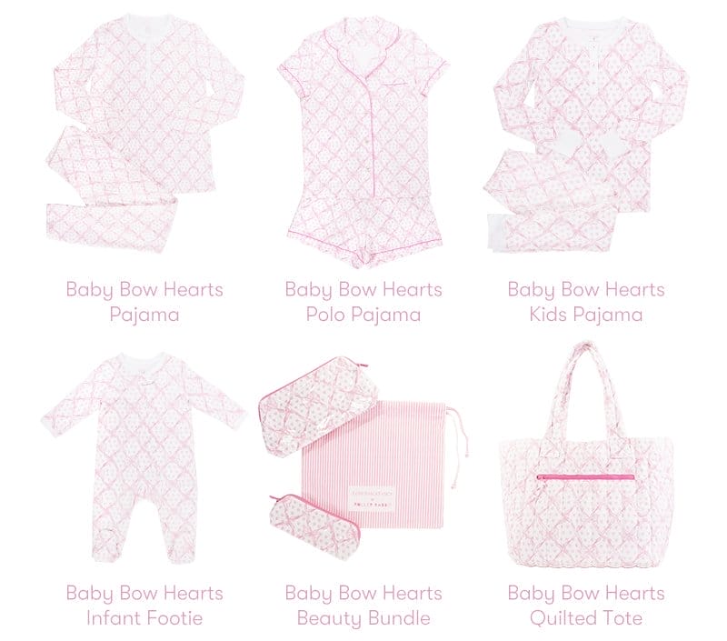 Baby Bow Hearts Pajamas, Polo Pajamas, Kids Pajamas, Infant Footie, Beauty Bundle and Quilted Tote