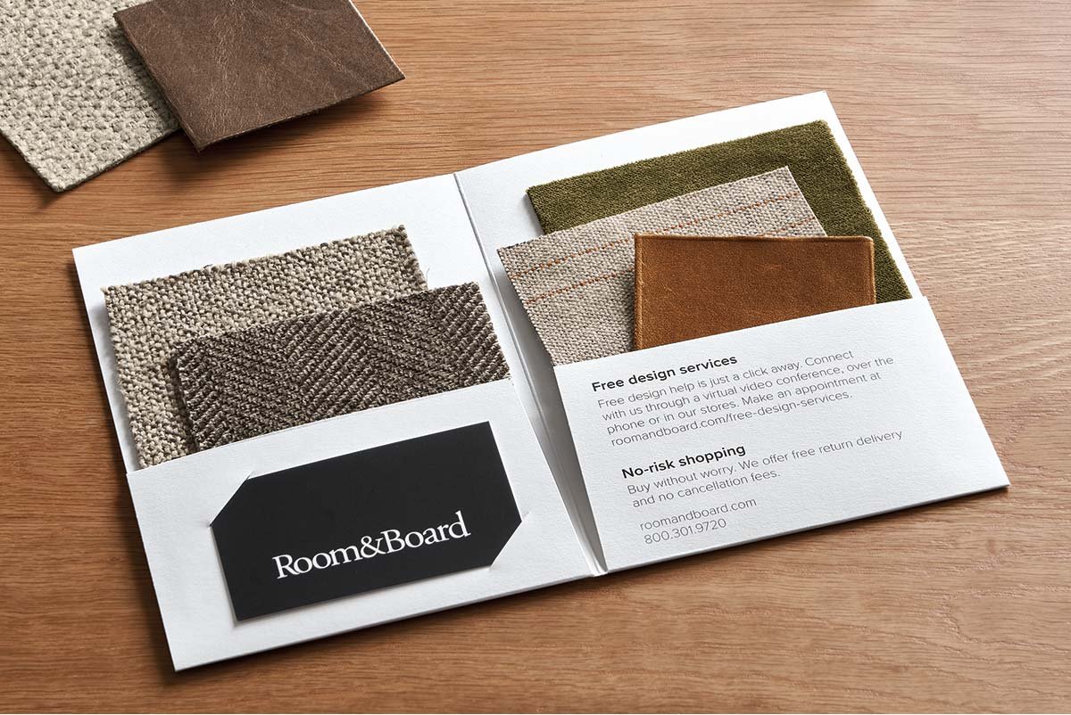 Room & Board fabric and leather swatch pamphlet