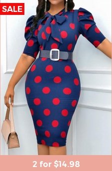 Polka Dot Bowknot Navy Bodycon Dress