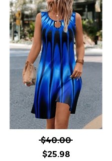 Ombre Cut Out Blue A Line Sleeveless Dress