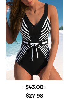 Striped Mesh Black One Piece Swimwear