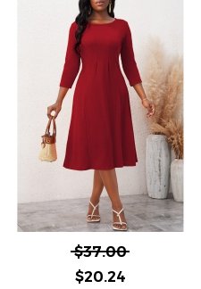 3/4 Sleeve Wine Red Round Neck Dress