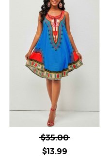 Wide Strap Tribal Print Round Neck Dress