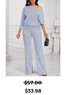 Striped Asymmetry Blue Long Off Shoulder Top and Pants