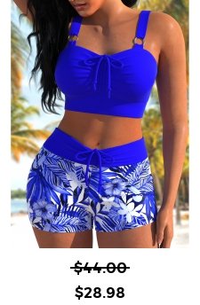 Floral Print Ruched Royal Blue Bikini Set