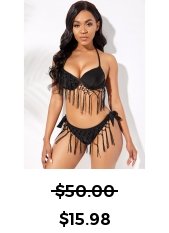 Tie Side Halter Neck Tassel Bikini Set