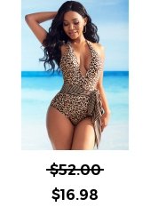 Belted Leopard Print Halter One Piece Swimwear