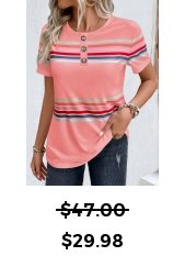 Pink Round Neck Short Sleeve Striped T Shirt