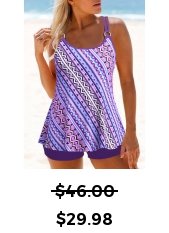 Geometric Print Metal Ring Purple Tankini Top