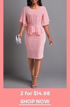 Light Pink Round Neck Lace Bodycon Dress