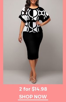 Geometric Print Patchwork Black Round Neck Dress