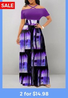 Ombre Criss Cross Purple Off Shoulder Maxi Dress