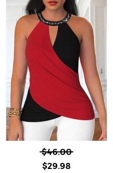 Surplice Red Sleeveless Halter Tank Top