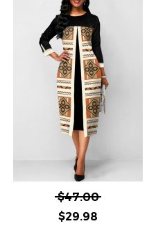 Tribal Print Fake 2in1 Black A Line Dress