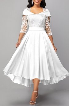 Lace Patchwork X Shape White Midi Dress