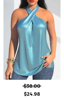 Hot Stamping Light Blue Sleeveless Halter Tank Top