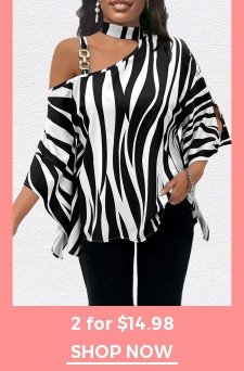 Zebra Stripe Print Asymmetry Black T Shirt