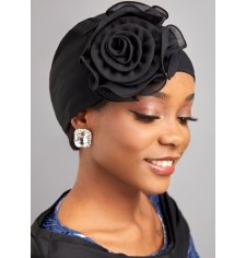 Stereo Flower Detail Black Turban Hat