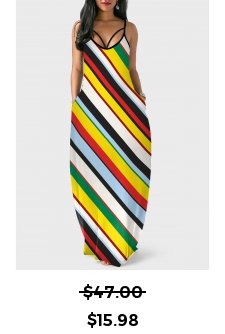 Spaghetti Strap Double Side Pocket Rainbow Stripe Dress