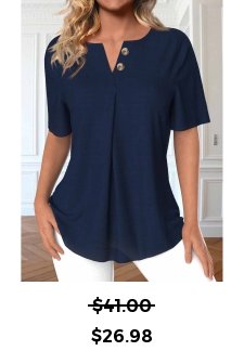 Button Navy Short Sleeve Split Neck Blouse