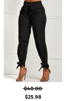 Belted Black Elastic Mid Waisted Pants