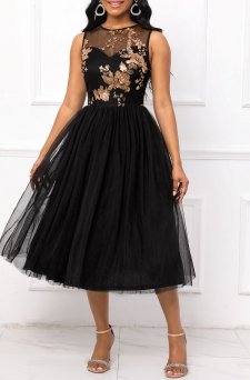 Sequin Round Neck Sleeveless Black Dress