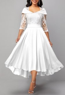 Lace Patchwork X Shape White Midi Dress