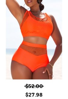 High Waisted Mesh Patchwork Orange Bikini Set