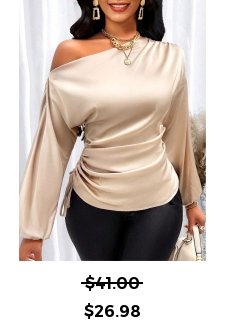 Asymmetry Champagne 3/4 Sleeve Asymmetrical Neck Blouse