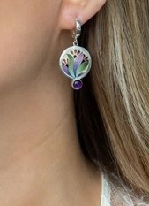 Floral Print Retro Purple Metal Earrings