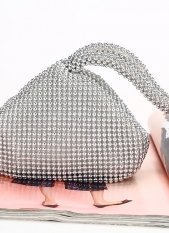 Zip Silvery White Rhinestone Hand Bag