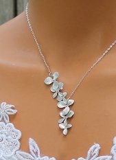 Silvery White Alloy Floral Asymmetric Necklace