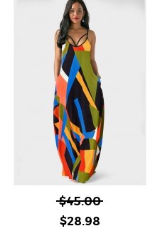 Spaghetti Strap Double Side Pockets Geometric Print Dress
