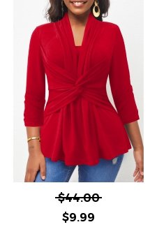 Twist Front 3/4 Sleeve Red T Shirt