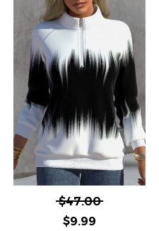 Ombre Zipper Black High Neck Long Sleeve Sweatshirt