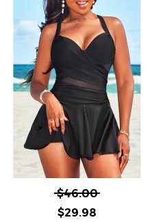 Mesh Criss Cross Black Swimdress Top