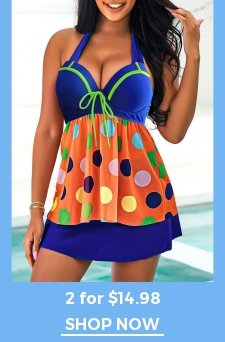 Polka Dot Bowknot Halter Rainbow Color Swimdress and Pantskirt