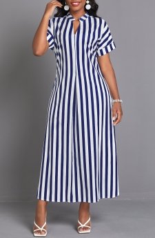 Striped Split Navy Maxi Shift Dress