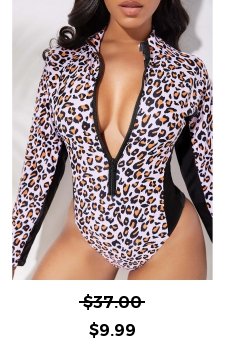 Zip Front Leopard One Piece Swimwear