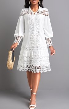 Lace White Shirt Collar Patchwork Dress